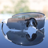 Blue tinted cycling sunglasses with nose pad view